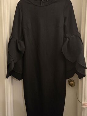 Black Long-Sleeve Ruffle Cuff Sheath Dress